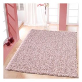 Tapis longs poils shaggy 200x290 rectangle tissé rose clair motif uni SIMPLE