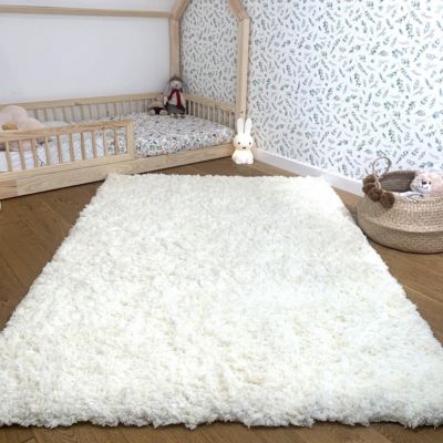 Tapis longs poils shaggy 60x110 rectangle fait à la main crème motif uni