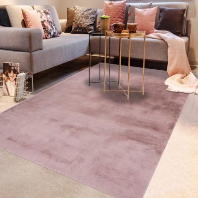 Tapis longs poils shaggy 60x110 rectangle tissé vieux rose motif uni EMOTICO