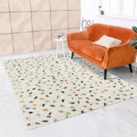 Tapis longs poils shaggy 80x140 rectangle tissé blanc et bleu motif berbère