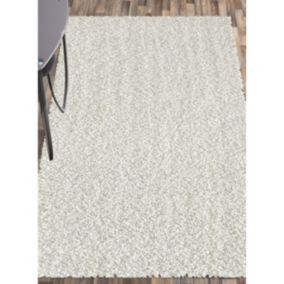 Tapis longs poils shaggy 80x150 rectangle tissé crème motif uni SIMPLE