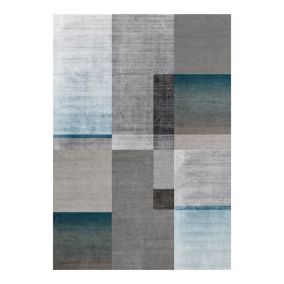 Tapis moderne graphique à courtes mèches rectangle Southwold 300x200 CM - Bleu