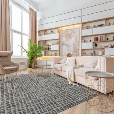 Tapis moderne à motifs carrés beige ivoire 120x170