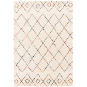 Tapis motif berbère - Ouna - Ecru et losanges multicolore - 120 x 170 cm