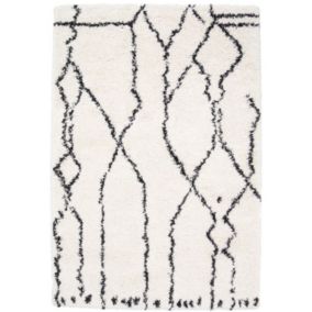 Tapis motif berbère à poils longs - Itahari - Noir et blanc cassé - 120 x 170 cm