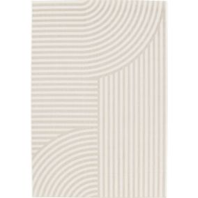 Tapis motif géométrique en matière recyclée - Graphic Line - Beige - 120 x 170 cm