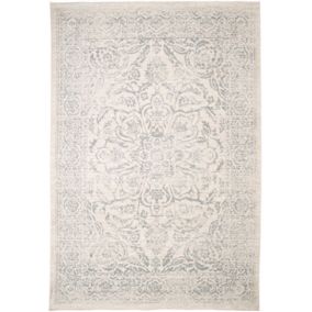 Tapis à motif oriental en tissu chenille recyclé - Camélia - Gris - 120 x 170 cm