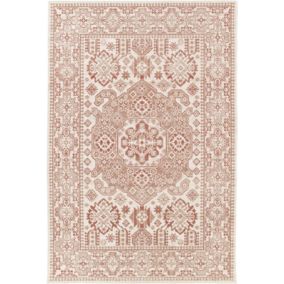 Tapis à motif oriental en tissu chenille recyclé - Janah - Crème et rouge brique - 120 x 170 cm