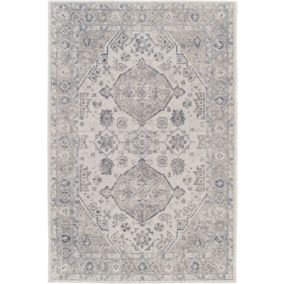 Tapis à motif oriental en tissu chenille recyclé - Yanis - Gris et bleu - 160 x 230 cm