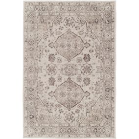 Tapis à motif oriental en tissu chenille recyclé - Yanis - Gris et brun - 120 x 170 cm