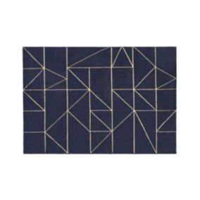 Tapis à motifs géométriques finition lurex doré - 160 x 230 cm - Bleu marine - IGALO