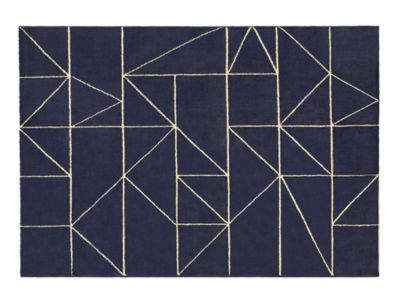 Tapis à motifs géométriques finition lurex doré - 160 x 230 cm - Bleu marine - IGALO