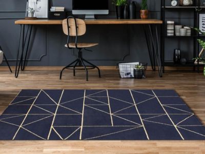 Tapis à motifs géométriques finition lurex doré - 160 x 230 cm - Bleu marine - IGALO