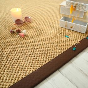 Tapis naturel en sisal grosses boucles - Kidara chaume - Ganse marron - 120 x 170 cm