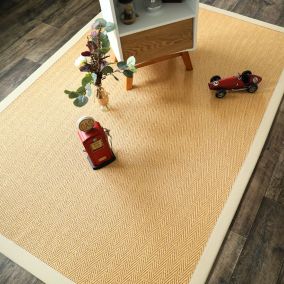 Tapis naturel en Sisal - Veracruz chevron - Miel - Ganse coton écru - 140 x 200 cm