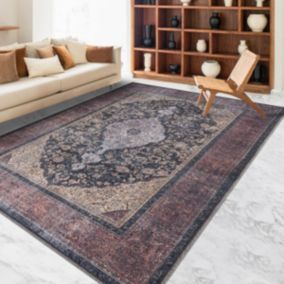 Tapis oriental 115x180 rectangle lit de vin et noir tissé motif ethnique AFSHAN