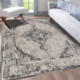 Tapis oriental 160x230 rectangle gris tissé motif ancestral NITOU 5