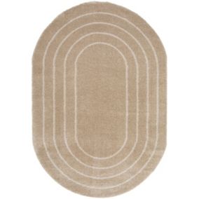 Tapis ovale en matière douce recyclée - Masha - Beige et crème - 160 x 230 cm