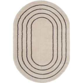 Tapis ovale en matière douce recyclée - Masha - Crème et taupe - 160 x 230 cm