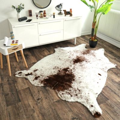 Tapis Peau De Vache Luxe Narbonne Leather Co - Marron Et Blanc, 152x152 Cm, Fabriqué Au Brésil