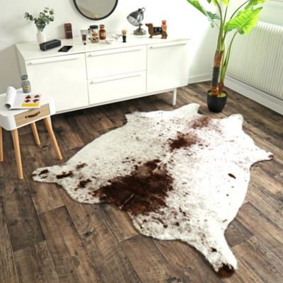 Tapis peau de bête - Imitation vache tachetée claire - Marron et blanc - 150 x 210 cm