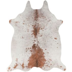 Tapis peau de bête imprimé HD - Imitation vache tachetée claire - Marron et blanc - 155 x 190 cm