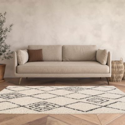 Tapis pelucheux tissé Coltrane GoodHome L. 200cm x l. 290cm blanc cassé