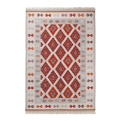 Tapis plat kilim avec franges laine et coton Folck 120x60 CM - Rouge