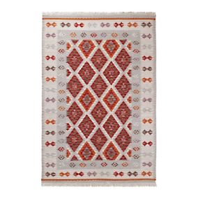 Tapis plat kilim avec franges laine et coton Folck 120x60 CM - Rouge