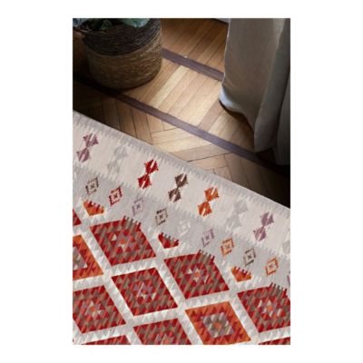 Tapis plat kilim avec franges laine et coton Folck 120x60 CM - Rouge