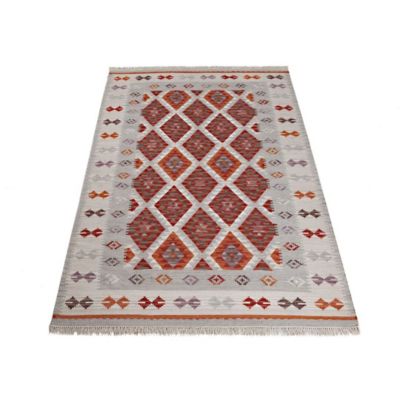 Tapis plat kilim avec franges laine et coton Folck 120x60 CM - Rouge