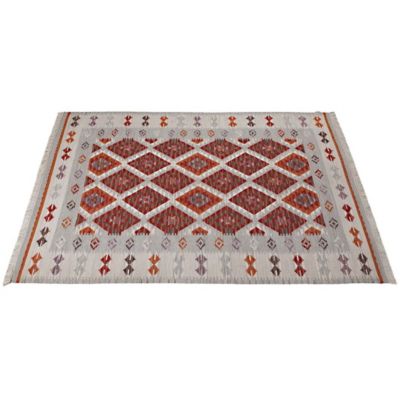 Tapis plat kilim avec franges laine et coton Folck 120x60 CM - Rouge