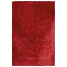 Tapis à poil long moderne en polyester rouge EVREN