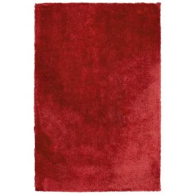 Tapis à poil long moderne en polyester rouge EVREN