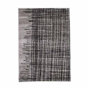 Tapis poils courts imprimé lignes croisées gris 120x170