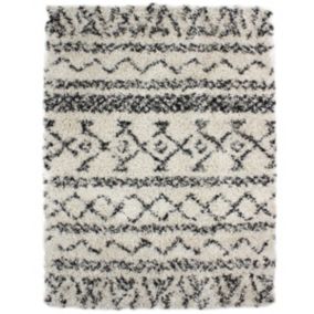 Tapis à poils longs motifs ethniques écru 133x190