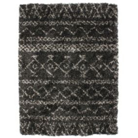 Tapis à poils longs motifs ethniques noir 133x190