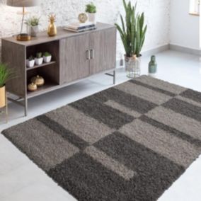 Tapis poils longs shaggy 100x200 rectangle tissé beige et marron