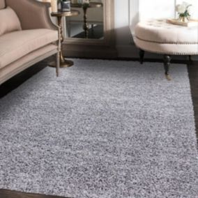 Tapis poils longs shaggy 100x200 rectangle tissé gris motif uni UNI L