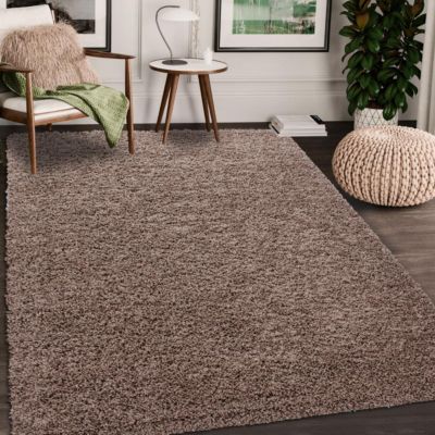 Tapis poils longs shaggy 100x200 rectangle tissé mocca motif uni UNI L