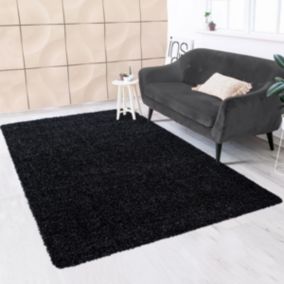 Tapis poils longs shaggy 100x200 rectangle tissé noir motif uni UNI L