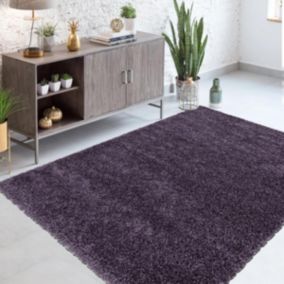 Tapis poils longs shaggy 100x200 rectangle tissé violet motif uni UNI I