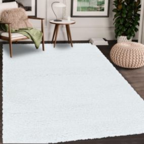 Tapis poils longs shaggy 120x170 rectangle tissé blanc motif uni UNI B