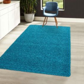 Tapis poils longs shaggy 120x170 rectangle tissé bleu motif uni UNI C