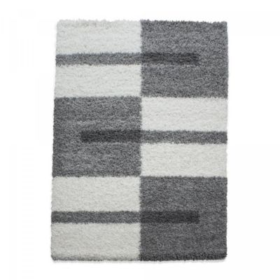 Tapis poils longs shaggy 120x170 rectangle tissé gris clair et gris foncé