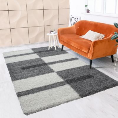 Tapis poils longs shaggy 120x170 rectangle tissé gris clair et gris foncé