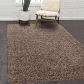 Tapis poils longs shaggy 120x170 rectangle tissé marron clair motif uni UNI C