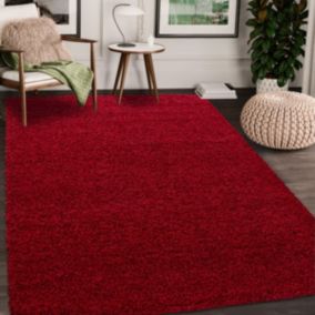 Tapis poils longs shaggy 120x170 rectangle tissé rouge motif uni UNI C