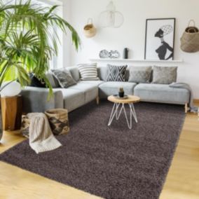 Tapis poils longs shaggy 120x170 rectangle tissé taupe motif uni UNI L