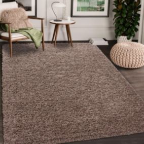 Tapis poils longs shaggy 140x200 rectangle tissé mocca motif uni UNI L